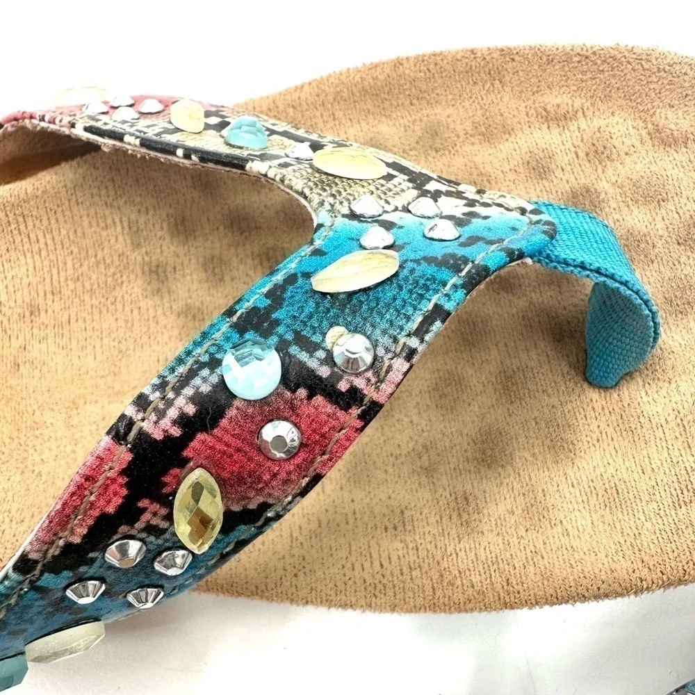Vionic Lucia Sandals Womens 7 Orthaheel Colorful Snake Print Comfort Shoes Boho